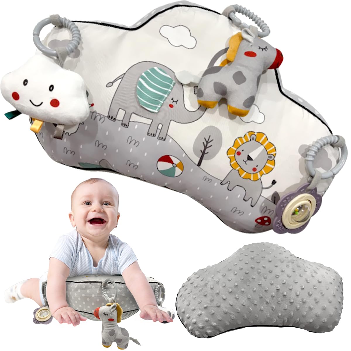 Photo 1 of Autumn Bliss Co Tummy Time Pillow with 3 Detachable Sensory Toys - Infant Head Support & Neck Strengthening Mat - Soft & Breathable Baby Gym Play Pillow - Machine Washable (Safari Animals)