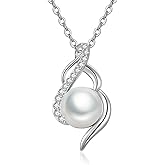 Zhi Kexin Freshwater Pearl Necklace for Women 925 Sterling Silver White Pearls Necklaces for Women Pearl Jewelry Anniversary Birthday Christmas Gifts For Wife Mom Daughter Her