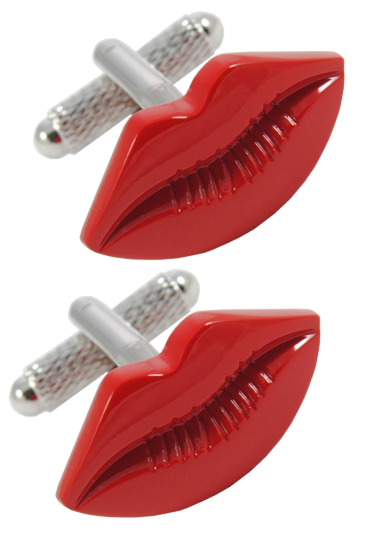 Cufflinks for Men + Presentation Box - Red - Closed Red Lips - Brass Metal - Kiss Love Mouth Fun - One Pair