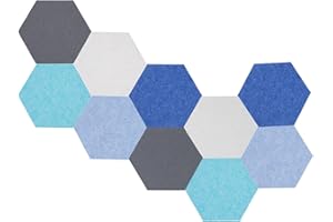 Afumazi 10Pcs Hexagon Felt Board Tiles Wall Cork Board (Large), Adhesive Felt Bulletin Pin Memo Board for Photos Pictures Office (Color E Large)