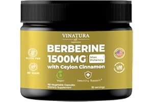 VINATURA Berberine 1500mg - Berberine Supplement with Ceylon Cinnamon, Max Potency Berberine HCL - 90 Capsules