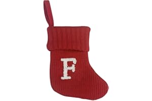UASWGUDFS 7 Inch Mini Monogram Stocking Red Christmas Initial Letter Cable Knit Stockings with Cuffs Cute Xams Alphabet Decorations for Home Family Fireplace Hanging Gifts DIY Decor (F)