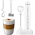 Milk Frother Handheld Rechargeable Foam Maker for Lattes,Electric 3 Whisks Drink Mixer for Bulletproof Coffee, Mini Foamer for Cappuccino Frappe Matcha Hot Chocolate (White 3.0)