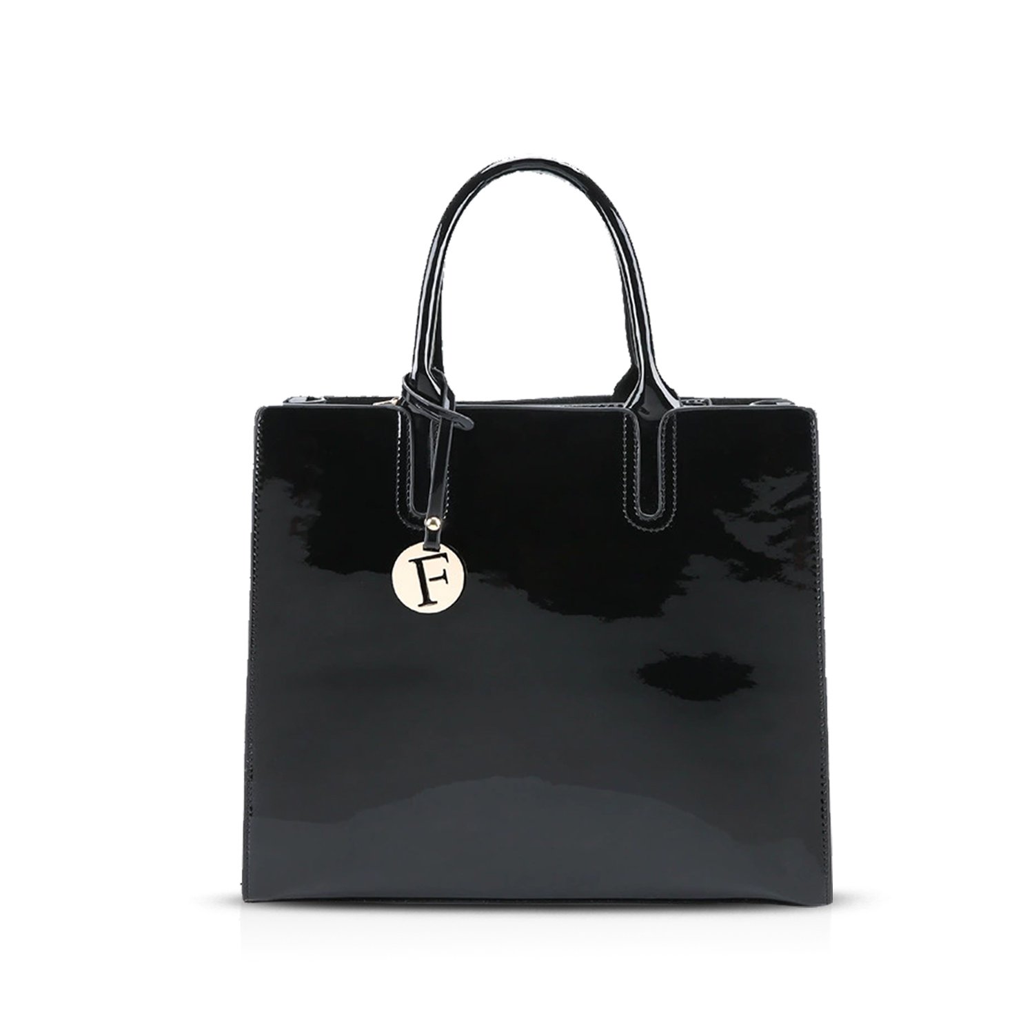 NICOLE&DORIS Tote Handbag Shoulder Bag Crossbody Bag Women Purse Large Bag Glossy PU Leather Black