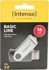Intenso Basic Line 16GB USB 2.0 Flash Drive - Silver Black Storage view 3
