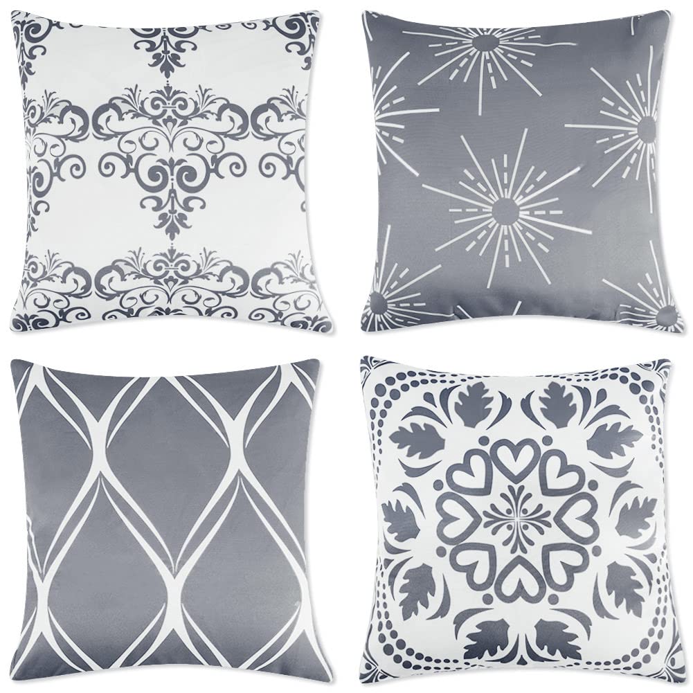 ARVOV Outdoor Waterproof Throw Pillow Covers, Tropical Plants Waterproof Cushion Cover, Waterproof Cushion Case for Outdoor Patio Garden Blench Tent Living Room and Sofa - 18 x 18 Inches (Grey)