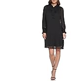 DKNY Womens Sleeveless Tie Neck Pleated Dress