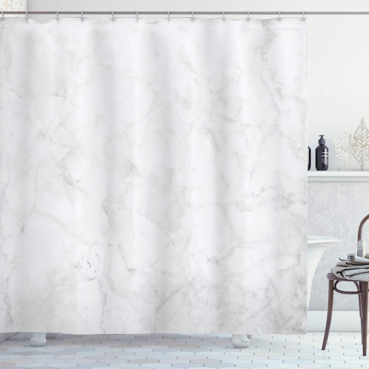 ABAKUHAUS Marble Shower Curtain, Abstract Granite Cracks Stone Formation Pattern Mine Veins Ceramic Style Artsy Image, Fabric Bathroom Decor Set with Hooks, 70" Inches, Dust Grey — image 1