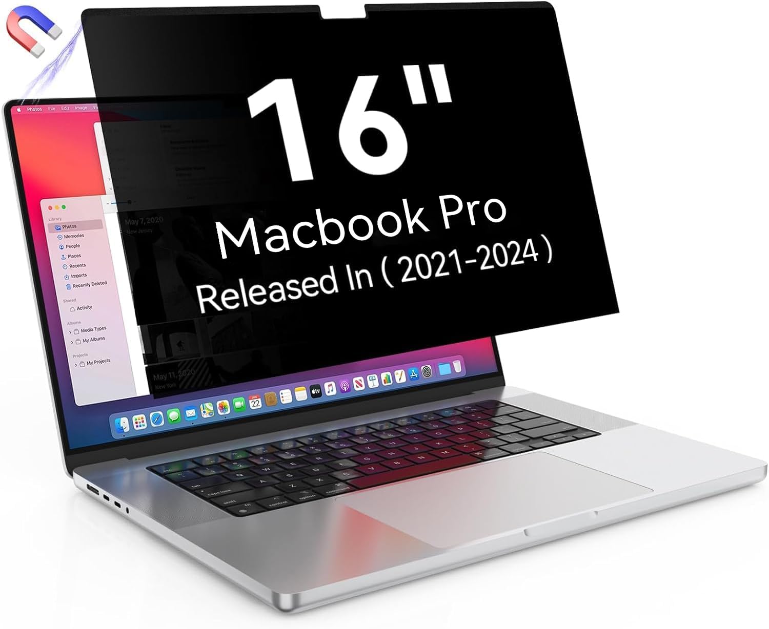 Magnetic Privacy Screen Protector Compatible with MacBook Pro 16 Inch (2021-2024, M1, M2, M3, M4), Removable Anti Spy Blue Light Glare Laptop Privacy Filter