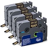 Absonic 4-Pack Tz-334 Gold on Black Label Tape Replace for Brother Tze-334 Tze334 P Touch Tz Tze 12mm 0.47" Laminated Black 1/2 Inch Tape for PTD220 PTH110 PTD210 PTD400 PTP710BT PTD200 Label Maker