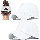 2 Packs Womens Ponytail Criss Cross Hat Baseball Cap Distressed Ponytail Hat High Messy Bun Trucker Ponycap