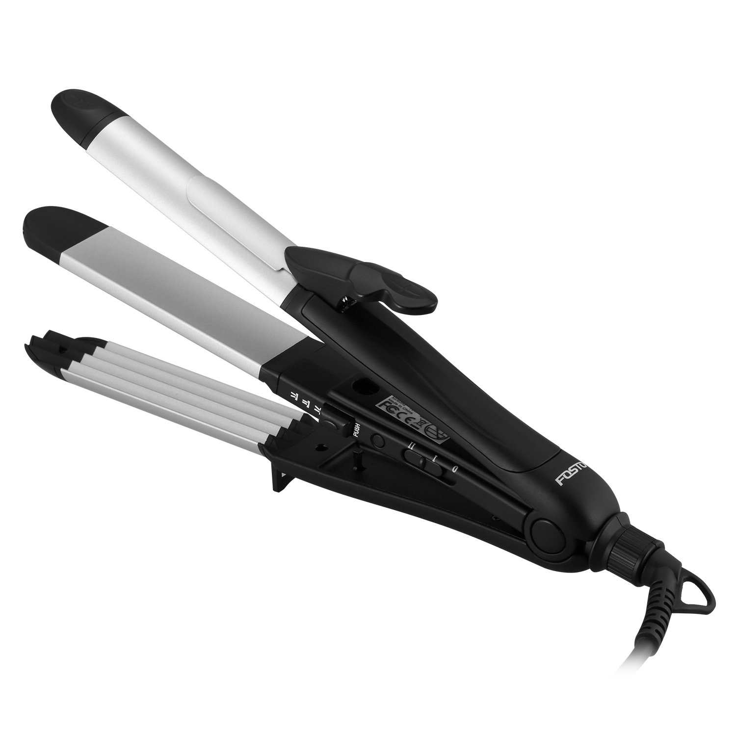 FOSTO Hair Straightener and Curler, 3 in1 Ceramic Hair Curling Iron & Hair Straighteners & Hair Crimper Dual Voltage Flat Iron Instant Heat Curling Iron Wand 1.25inch Hair Styling salon Power Cord