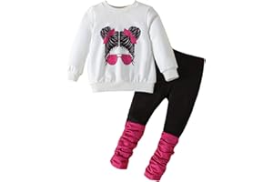 OLMRJKD Kids Toddler Girls Clothes Figure Graphic Drop Shoulder Top Pullover Spotted Print Pants Fall Winter Outfit Set