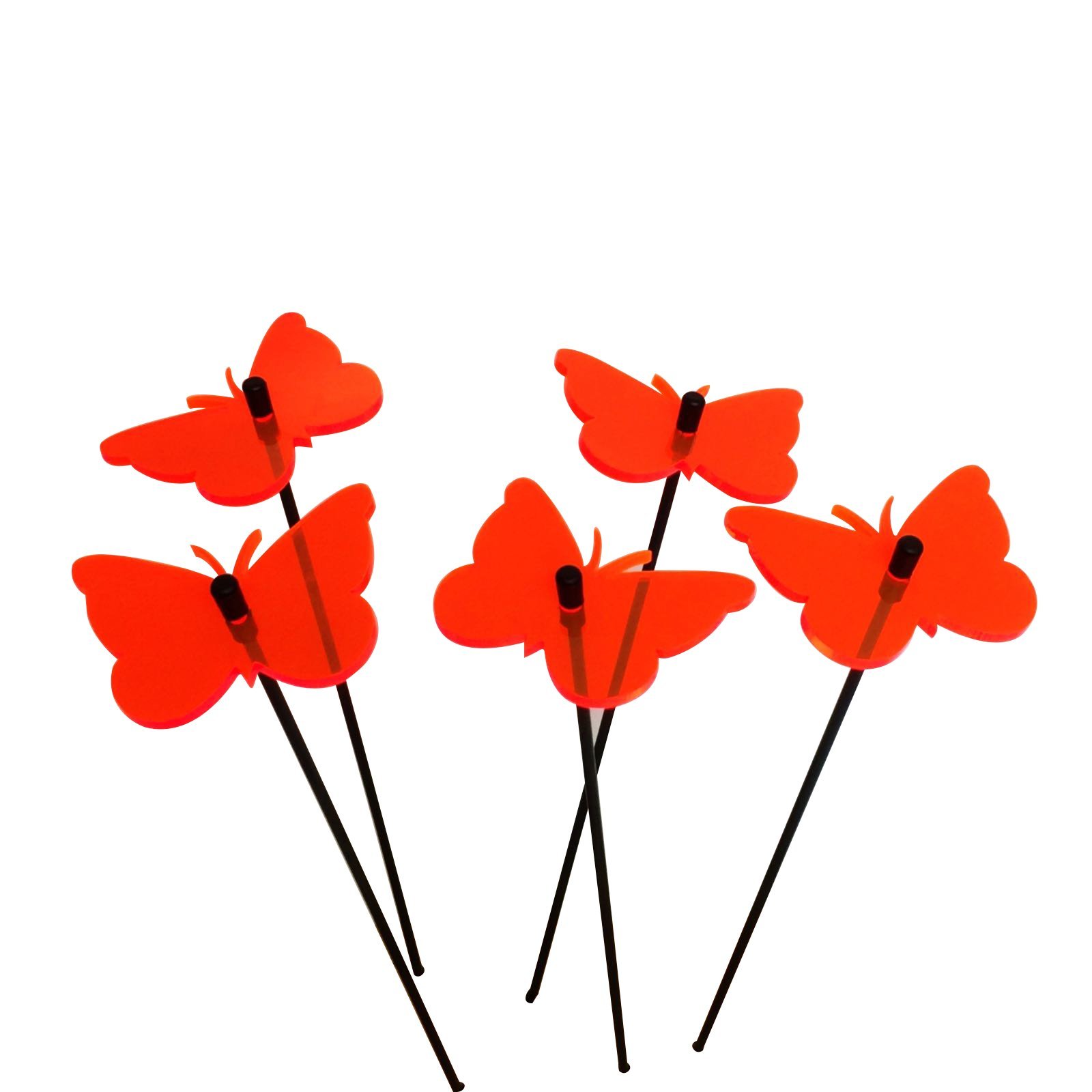 Glowing Gatekeeper Butterfly Set of 5 SunCatcher Garden Decor Ornaments Garden Stakes 25cm, 10 inch high Indoor Outdoor Yard Gardeners Gift, Colour:fluorescent Orange