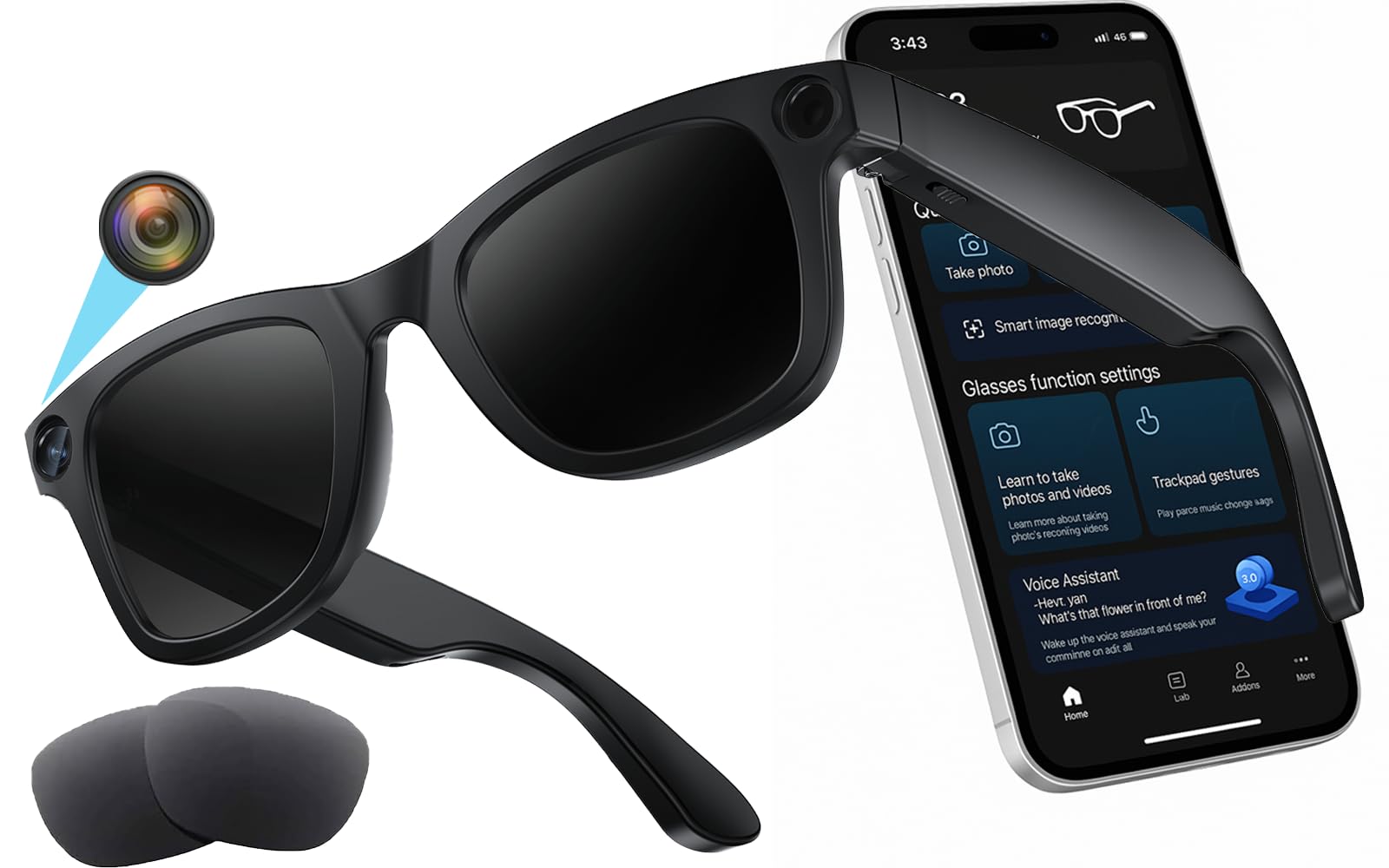 Photo 1 of AI Smart Glasses with Camera, 1080P Video Recording, AI Real-Time Translation, Bluetooth Open-ear Audio, Voice Assistant, Hands-Free Calls, Recording & Vlog, Smart Travel Glasses for Women and Men