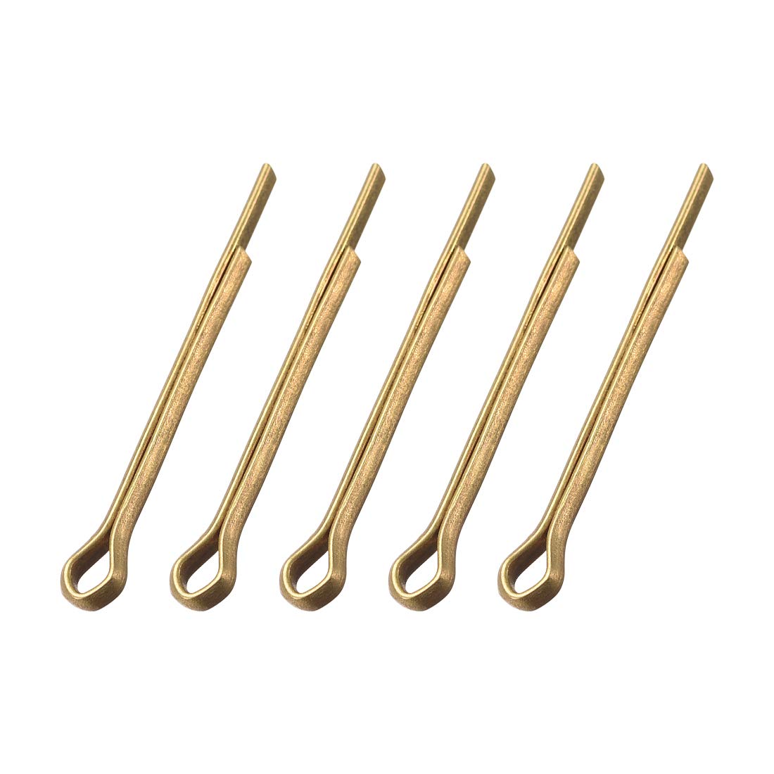 sourcing map Split Cotter Pin - 2.5mm x 25mm (3/32 inch x 63/64 inch) Solid Brass 2-Prongs Gold Tone Fastener Clip Key 5Pcs
