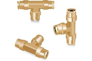 Siptenk 1/4 Brass Push to Connect Fittings 3PCS, 1/4 Inch OD Tube Tee Union DOT Air Fittings Air Brake Line Fittings Brake Connector for Truck Trailers Industry Air System
