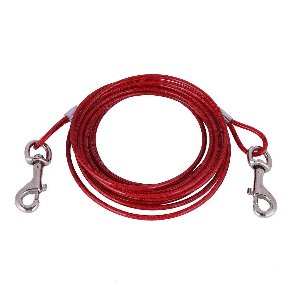 5mm*5m Steel Leash Long Wire Dog Tie Out Cable With Chains Stainless Dual Fix Bucklelightweight Outdoor Yard Camping(Red)