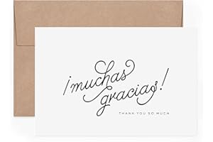 Bliss Collections Thank You Cards with Envelopes, Pack of 25, 4x6 Folded, Tented, Bulk, Muchas Gracias Design Perfect for Wed