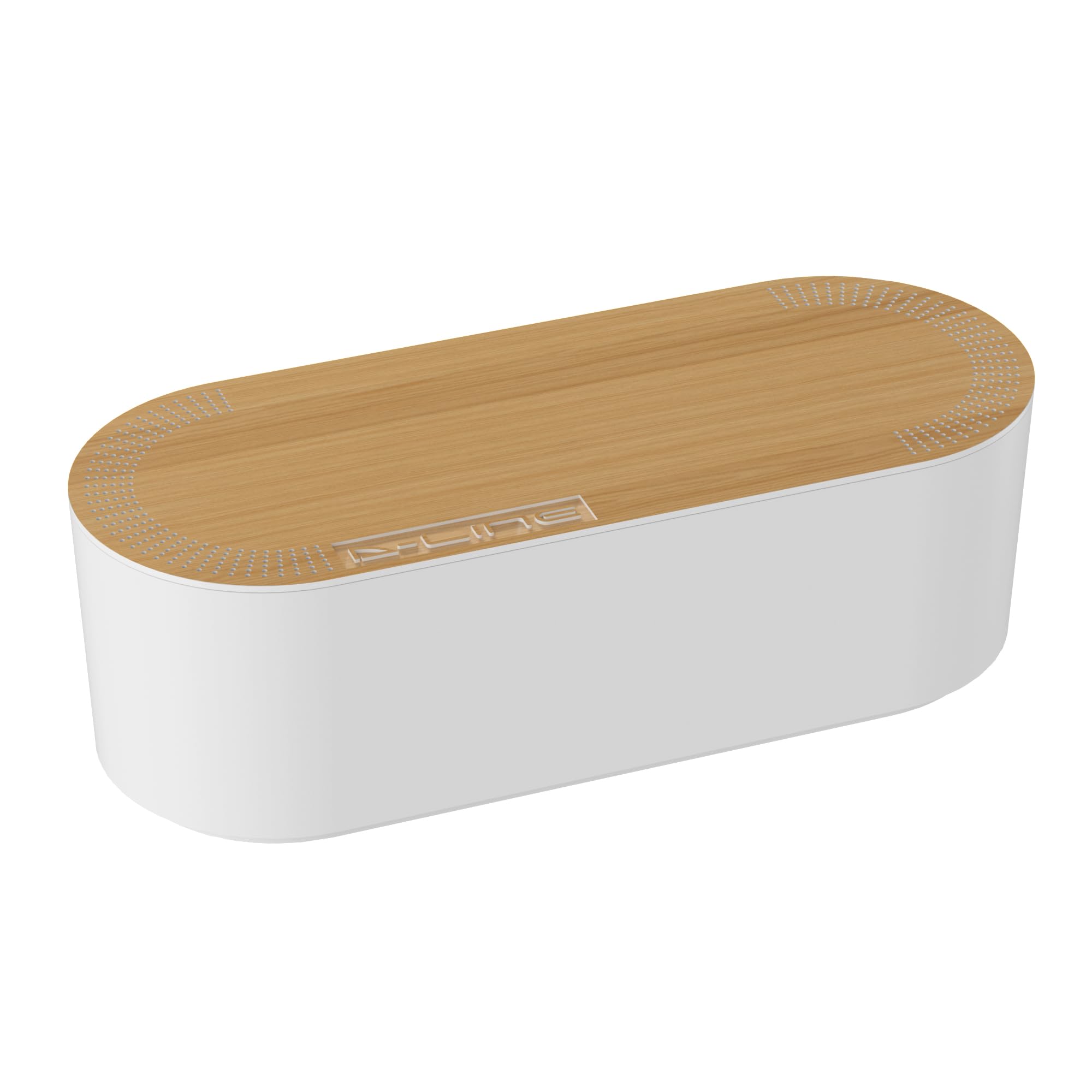 D-Line Cable Tidy Box, Hide Extension Blocks, Desk Cable Management, Organise TV Cables - 415mm (L) x 165mm (W) x 135mm (H) - Large, White with Wood-Effect Lid