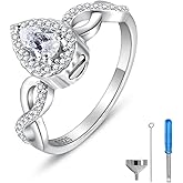 Sterling Silver Cremation Urn Ring for Ashes - Women Teardrop Cremation Memorial Keepsake Ring with Cubic Zirconia Bereavement Jewelry Gift for A Loss of The Loved One