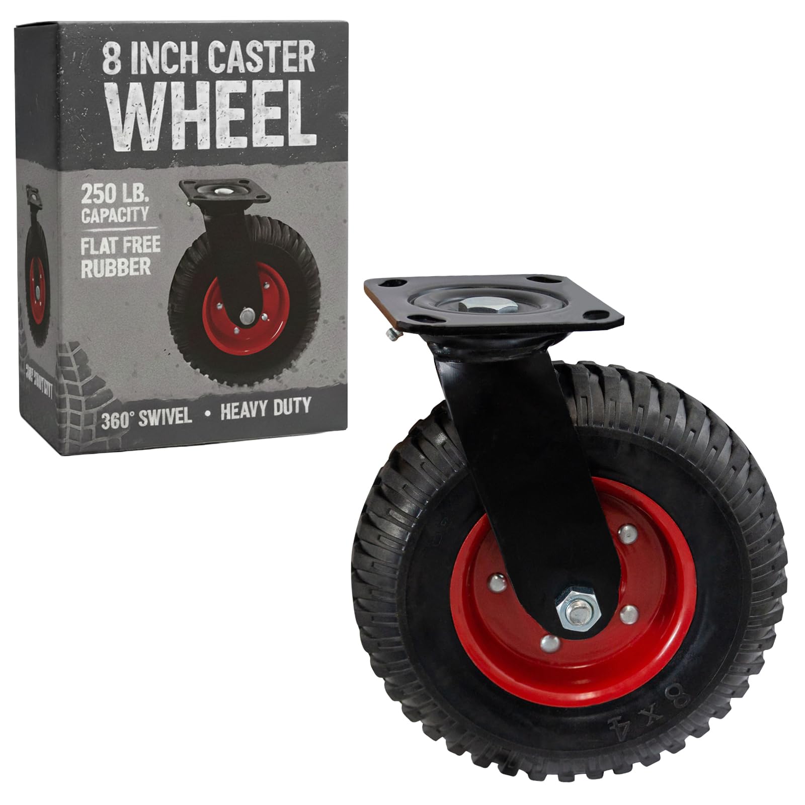 Photo 1 of Houseables Cart Wheels, Rubber Caster Wheels, Large Caster, 8 Inch, Swivel, Heavy Duty, Outdoor, Off Road, Offroad, All Terrain, Flat Free Tire, No Flat, Industrial, Castor, for Dolly, Utility Cart