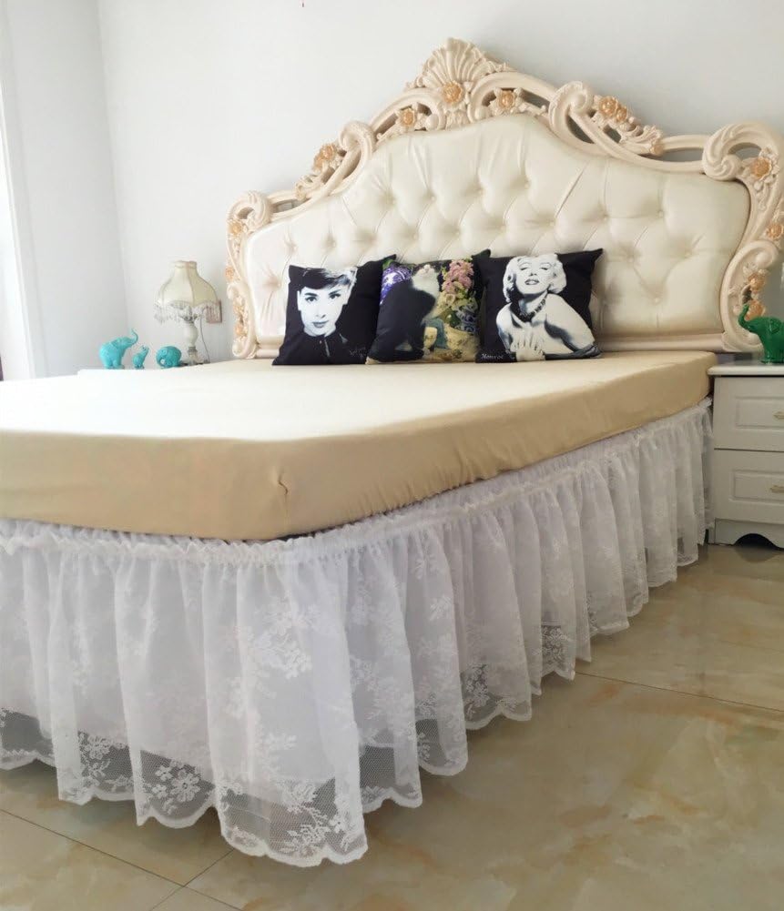 KIM DECO Eyelet Pleated Elastic Bed skirt Without bed surface, Lace Polyester Bed valance Bed protector Easy on Easy off-A 135x200cm(53x79inch)