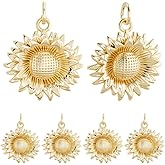 Beebeecraft 1 Box 10Pcs Gold Sunflower Charms 18K Gold Plated Brass Sunshine Charms for DIY Jewelry Earrings Necklace Bracelet Making Finding