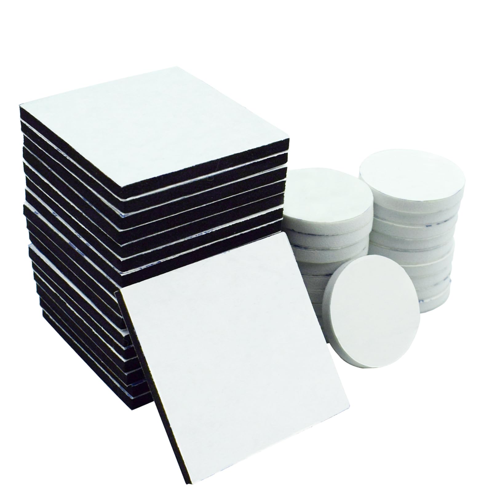 Aurorali Double Sided Foam Pads, 50 Pcs Double Adhesive Foam Pads Strong Mounting Tape, Square and Round, White & Black