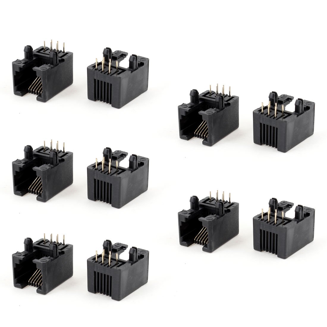 sourcing map 10 Pcs 90 Degree 6 Round Pin RJ12 6P6C Network Modular PCB Connector Jacks Black