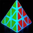Pyramid Cube Speed Cube Glow in Dark Magic Speed Cube 3-D Brain Teasers IQ Puzzles for Kids and Adults (Blue Fluorescent)