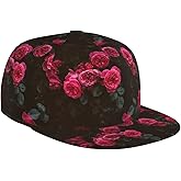 ASYG Rose Baseball Cap Women Hat Fashion Flat Bill Brim Flowers Adjustable Hats Cute Cap