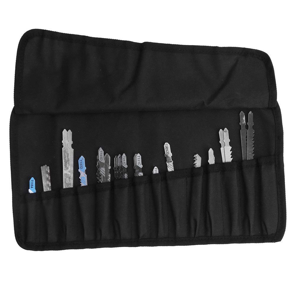 48Pcs Jig Saw Blades Set, T‑Shank Metal Universal Fine Tooth Kit Cutting Tools Wear Resistance with Cloth Bag for Most Jig Saws