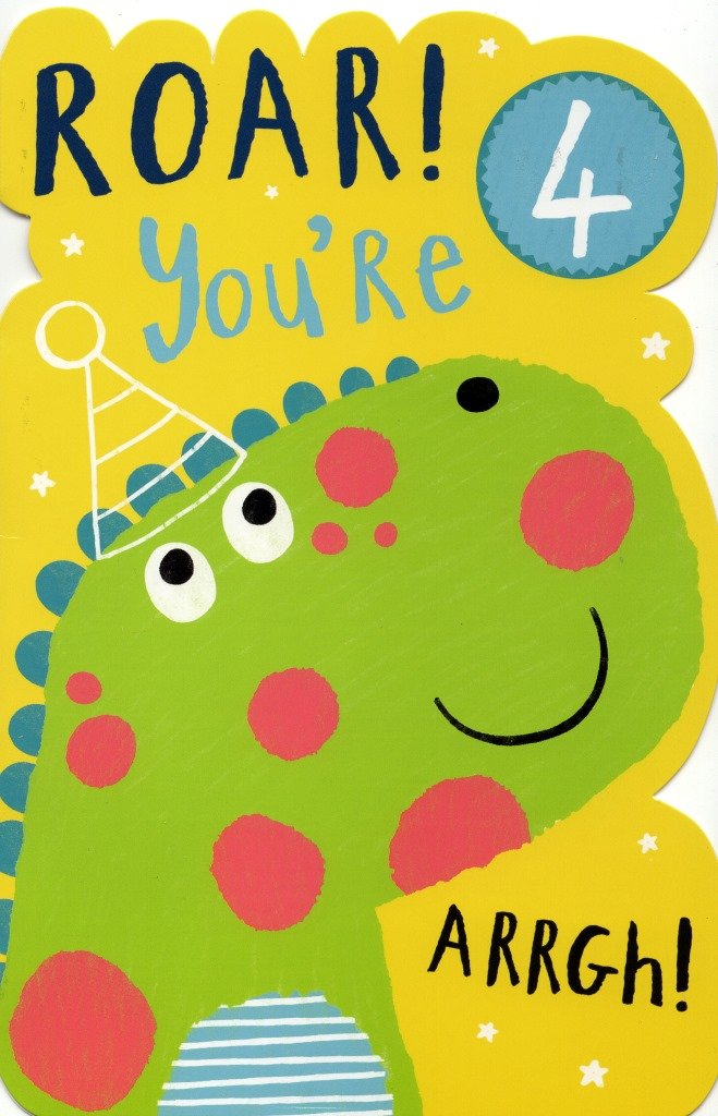 UK Greetings 4th Birthday Card for Boy - Cute Dinosaur Design