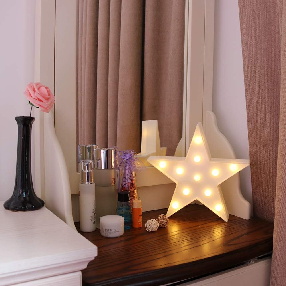 GUOCHENG Lovely Star LED Night Light Battery Operated LED Marquee Sign Decorative Table Lamps for Baby Children Bedroom Nursery Christmas Birthday Party(White) - Image 4