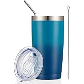 COMOOO 20oz Tumbler with Straw Stainless Steel Insulated Coffee Tumbler Cups Double Wall Vacuum Travel Coffee Mug with Splash Proof Sliding Lid for Hot Cold Drinks (Dark Night, 1 Pack)