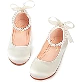 KDVOG Toddler Girls Dress Shoes Flower Girls Kids Mary Jane Ballet Flats Wedding Party Communion Princess Shoes(Ivory Silk,Toddler 9)