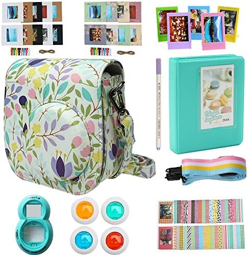 Alohallo Instax Mini 9 Mini 8 Mini 8 + Accessories for FujiFilm Instax Mini 8/8+/9 Instant Film Camera with Camera Case/Lens/Mini Album/Color Frame/Sticker/Strap/Pens/Filter(Leaves)