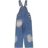 Peacolate 5-14years Little Big Girls Butterfly Embroidery Blue Denim Overalls