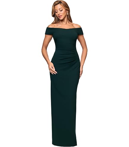 xscape green velvet dress Women's Long Off-The-Shoulder Sweetheart Neckline with Leg Slit and Center Back Zipper, Hunter, 8 : Clothing, Shoes & Jewelry edit: Daywear