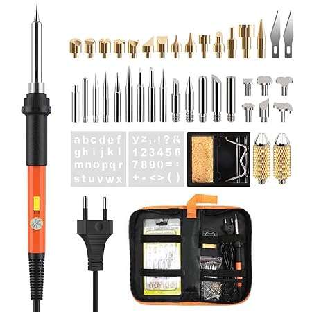 44PCS Brandmalerei Lötkolben Set, ZOTO 60W Einstellbare Temperatur Brandmalkolben Mit 35 Tipps und Schablonen, Holzbrenner St