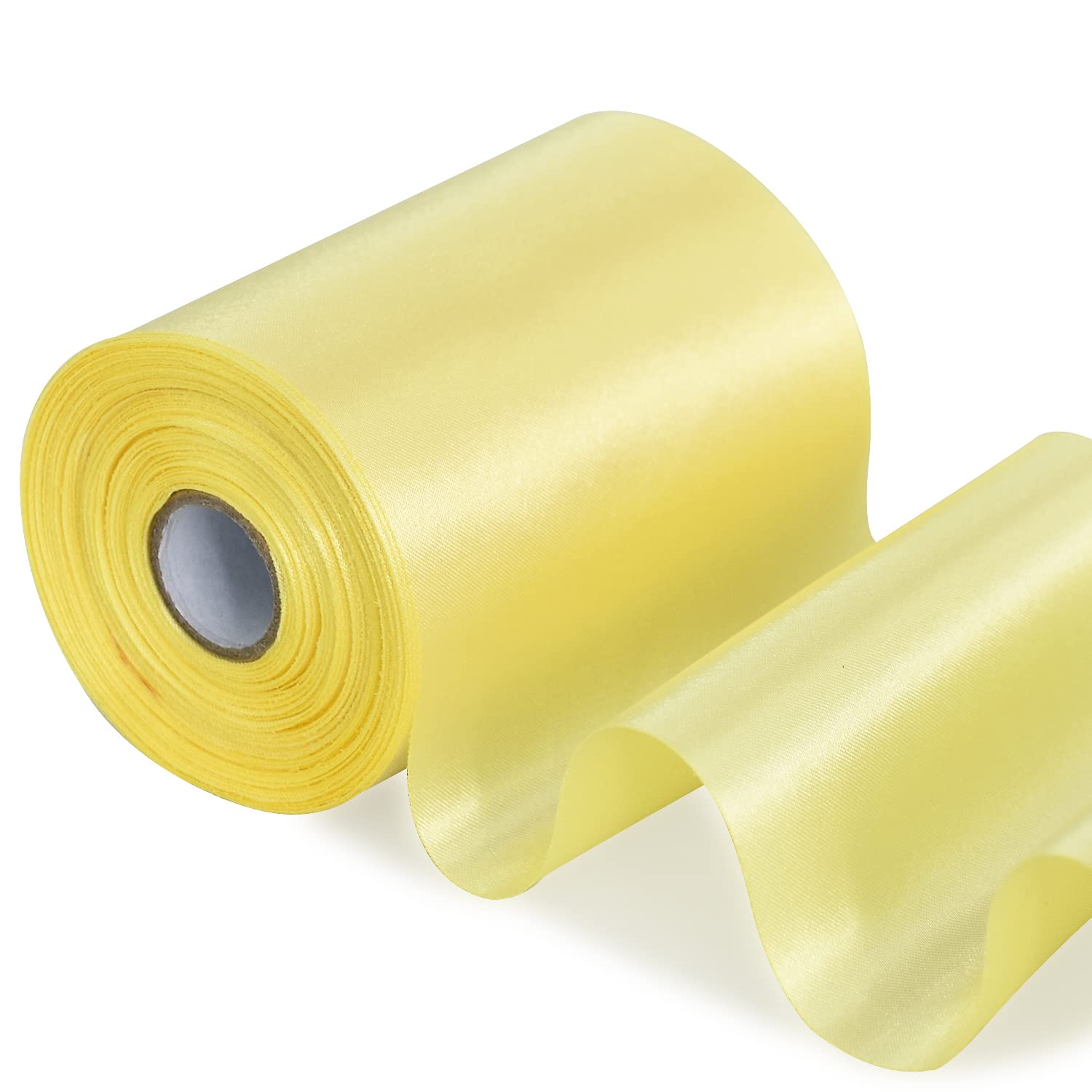 TONIFUL Canary Yellow Wide Satin Ribbon - 100mm x 20m Yellow Satin Ribbons Solid Fabric Ribbons for Gift Wrapping Christmas Tree Wedding Car Chair Pageant Sashes Grand Opening Festival Party Decor — image 1