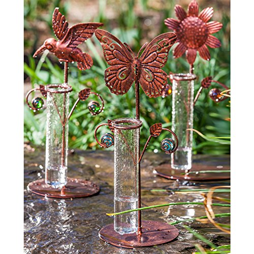 CEDAR HOME Rain Gauge Outdoor Garden Wireless Glass Brass Metal Tabletop Cute Professional Raingauge for Lawn Yard Patio Decor 8oz. by, 7" W x 6" D x 16" H, Copper Bird