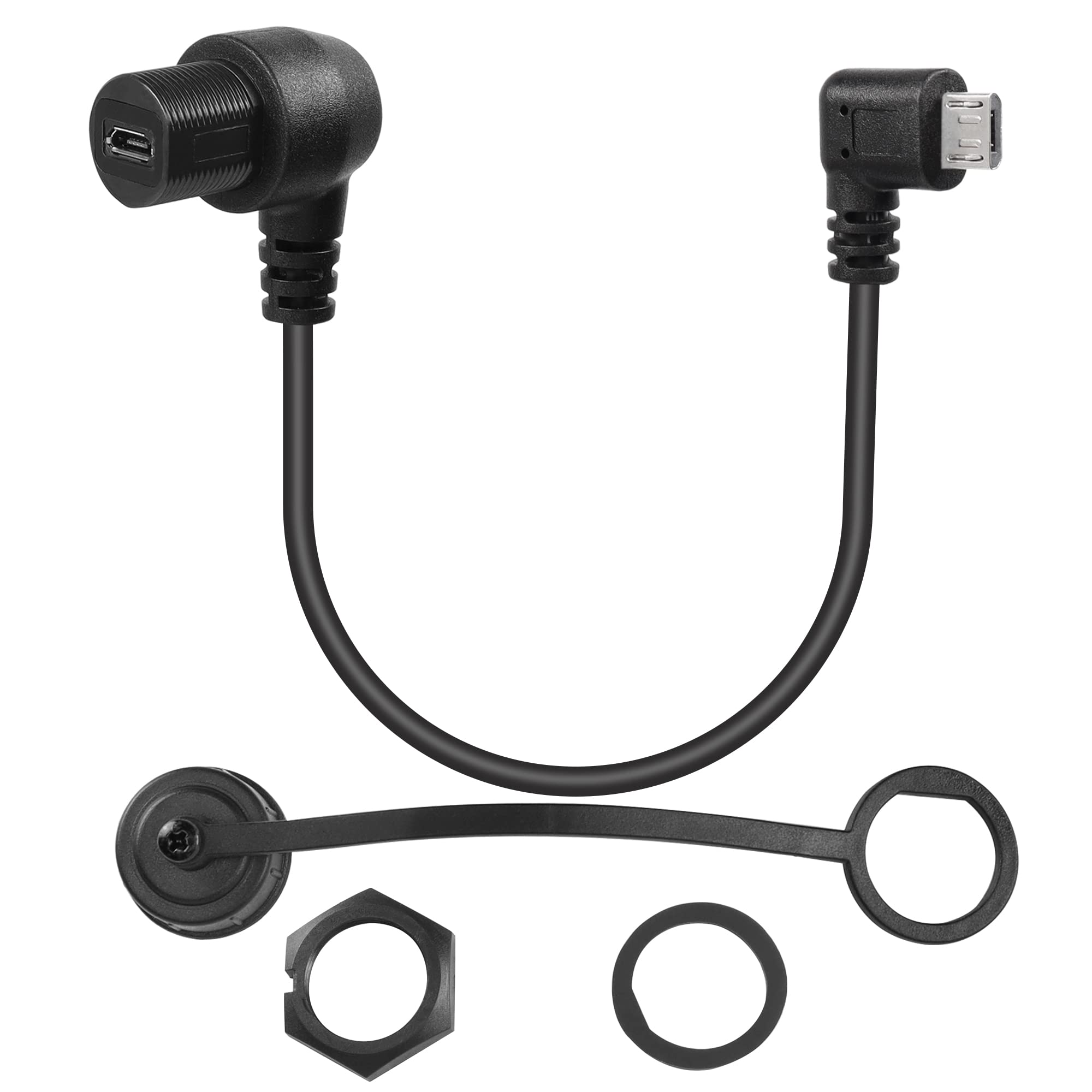 QIANRENON 90° Right Angle Micro USB Panel Flush Mount Waterproof Extension Cable Micro USB 5 Pin Male to Female Connector for Fixied on Dashboard of Car,Boat,Motorcycle,28cm/11in (right Bend Male)