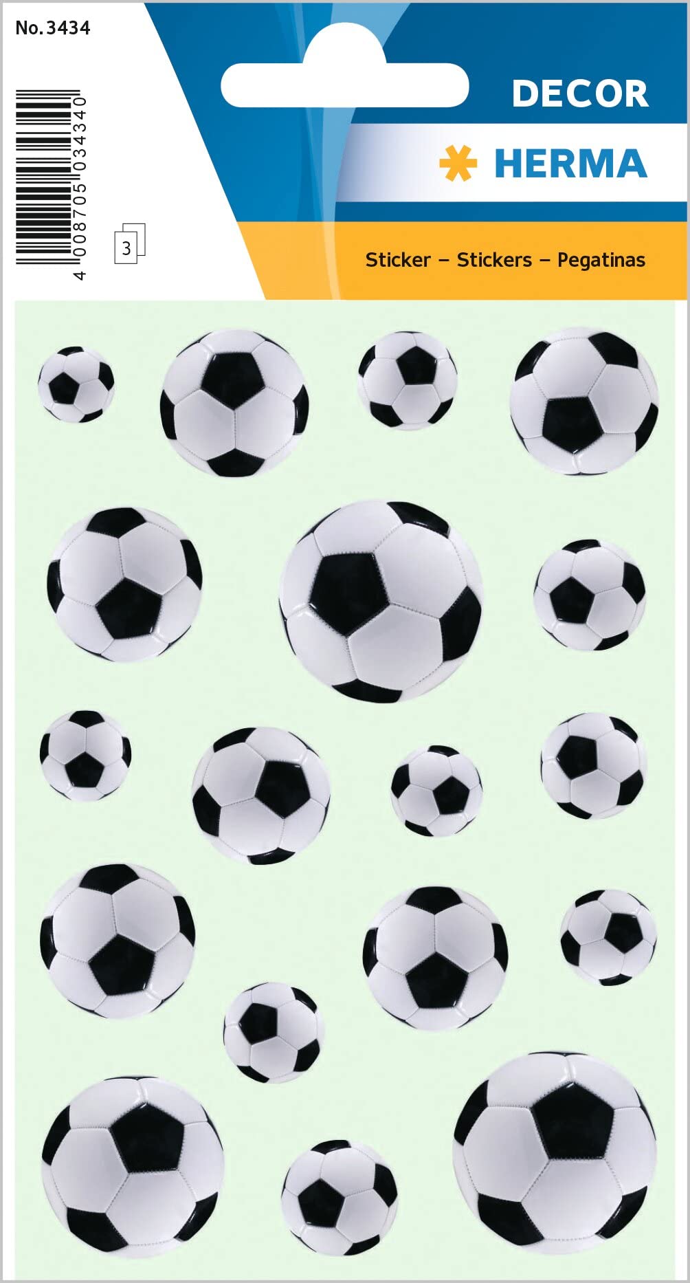 HERMA 3434 Football Stickers, Small, Large, 54 Pieces, Sports Stickers with Football Motif, Children's Labels for Photo Album, Diary, Poetry Album, Scrapbooking, Birthday Decoration, Letters, DIY