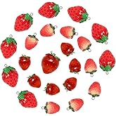 SUNNYCLUE 24Pcs 3 Style Strawberry Resin Pendants Charms Fruit Resin Charms Large 3D Strawberry Pendants Ornament with Iron Loop for Earring Bracelet Necklace DIY Making Accessories