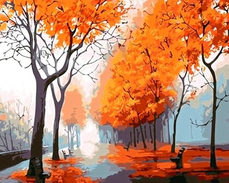 Qhzcj Peinture Par Numero Kit Feuilles D Automne Peinture A L Huile Bricolage Mur Toile Chambre Salon Art Cadeau Decoration Peinture Numerique Pour Adultes Enfant 16x20 Pouces Amazon Fr Cuisine Maison