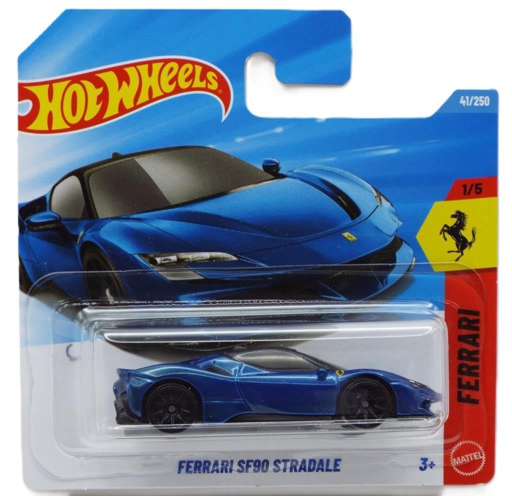 Hot Wheels Ferrari SF90 Stradale Super Sports Car - Ferrari 1/5 - JJJ12 - Short Card - Blue Metallic - Mattel 2026 - Licensed Model - 1:64 - Super Sports Car