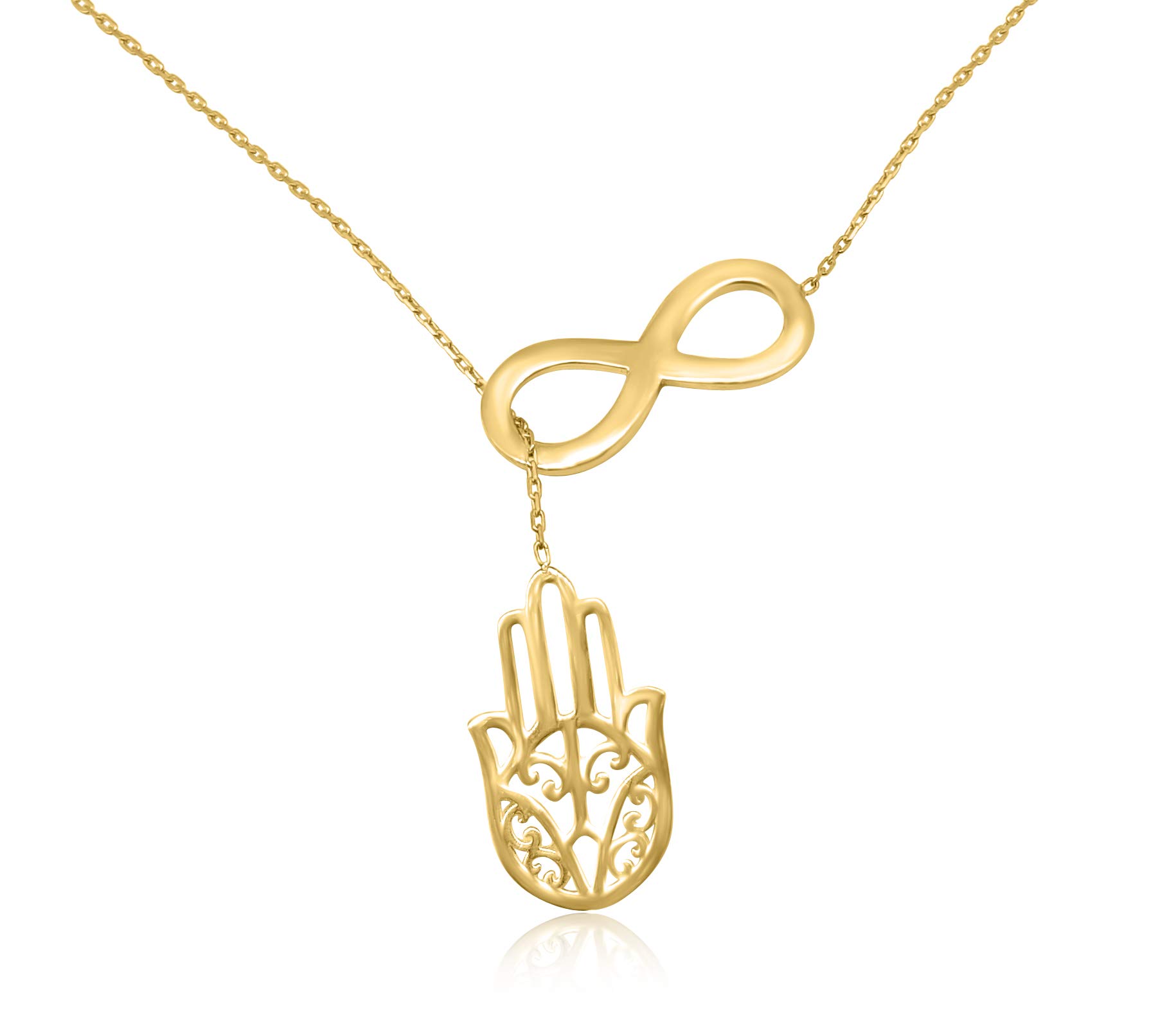 MYSTIC JEWELS - Fatima Hand with Infinity - 925 Sterling Silver - Good Luck Gift (Gold Plated)