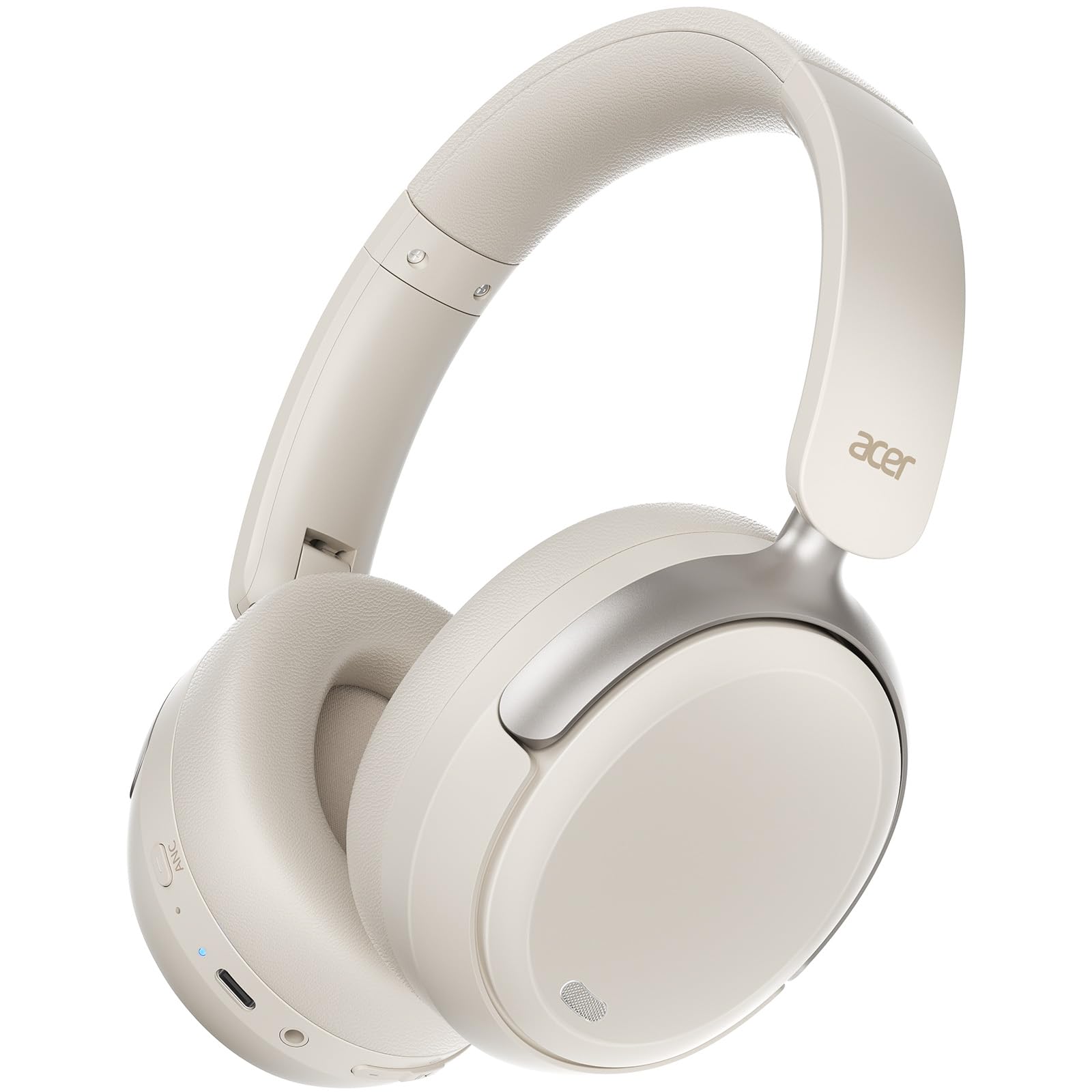 View 1 of acer OHR516 Wireless Over Ear Headphones with Active Noise Cancellation, 60H Playtime Bluetooth 5.4, 40mm Drivers, Dual Device Pairing, Comfortable Foldable Design (White)